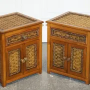 Tables de Chevet Vintage en Rotin avec Tiroir, Set de 2