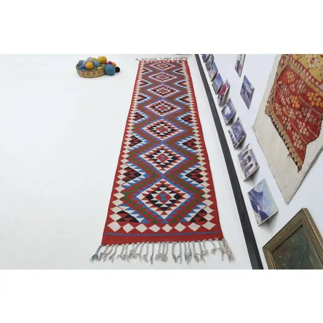 1970s Vintage Turkish Oushak Handmade Wool Cotton Purple Runner Rug 90x364
