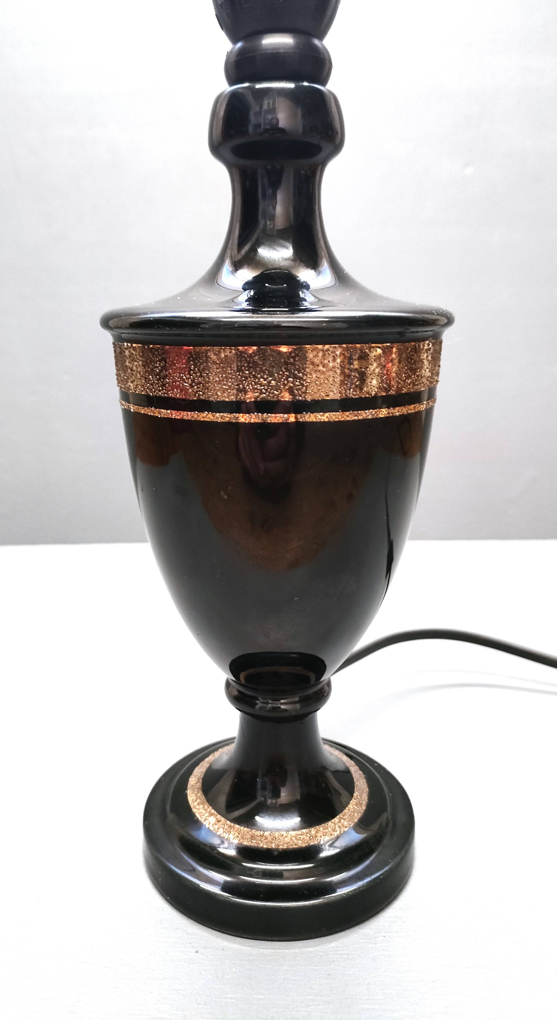 Robert Deschuytener - Baluster lamp - Black and gold ceramic - 1970s