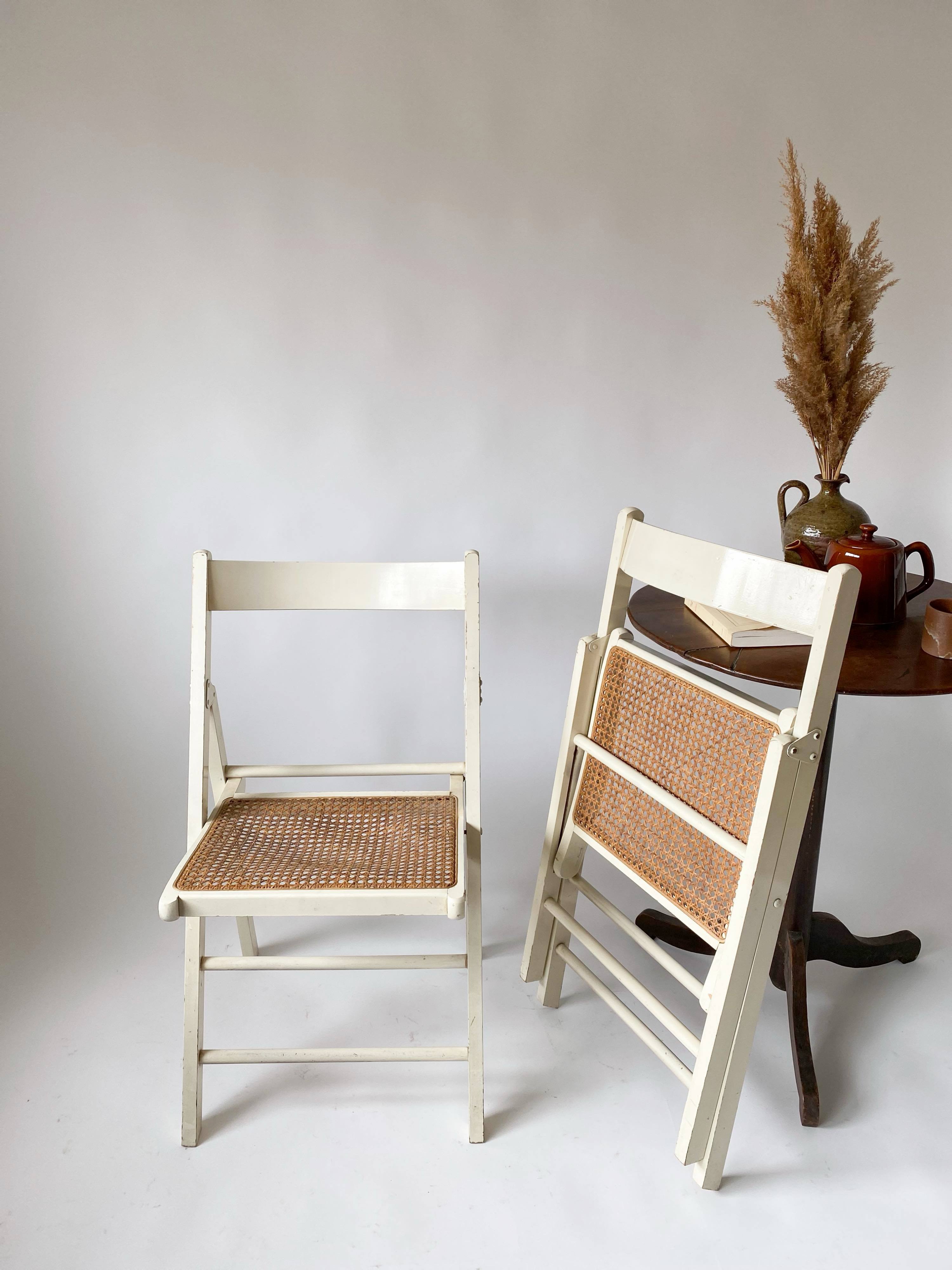 Pair folding chairs caning