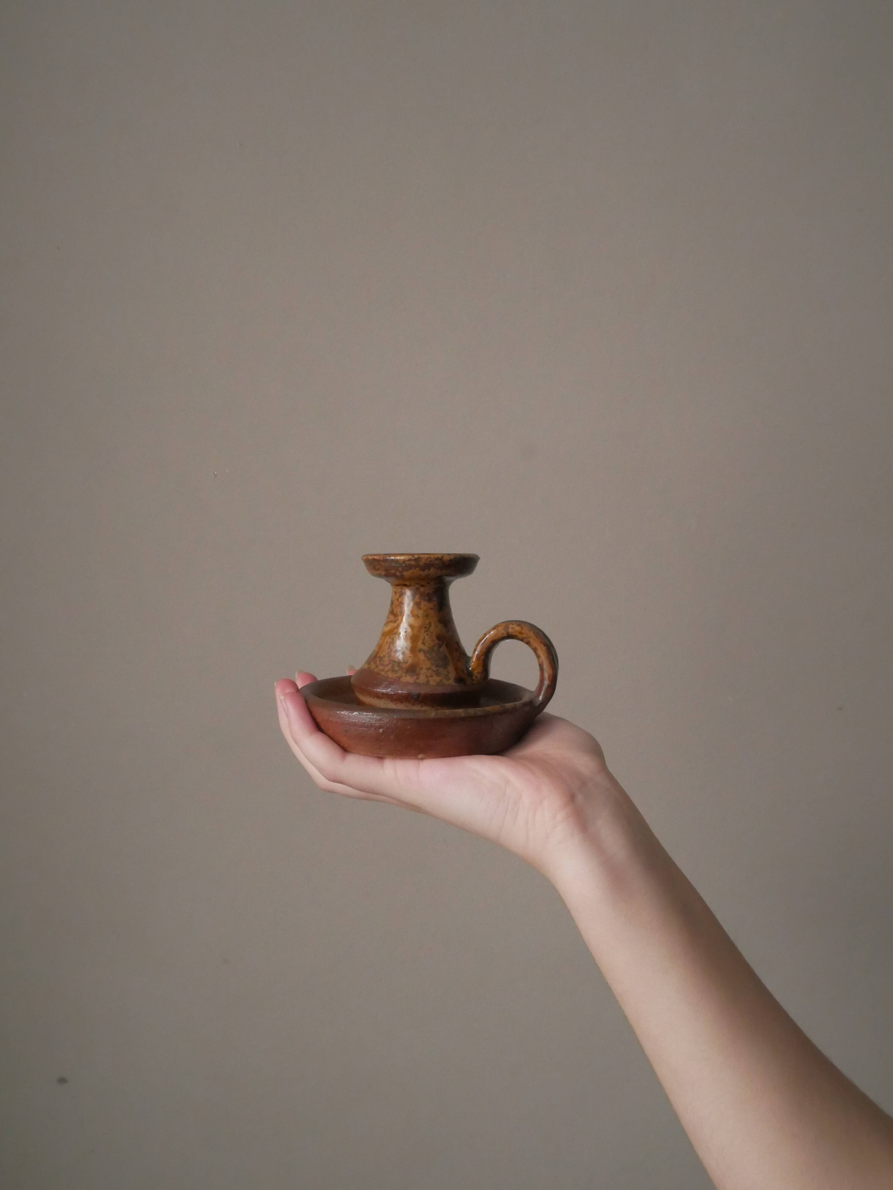 Ceramic candle holder vintage stoneware handmade pottery Scandinavian country style decoration