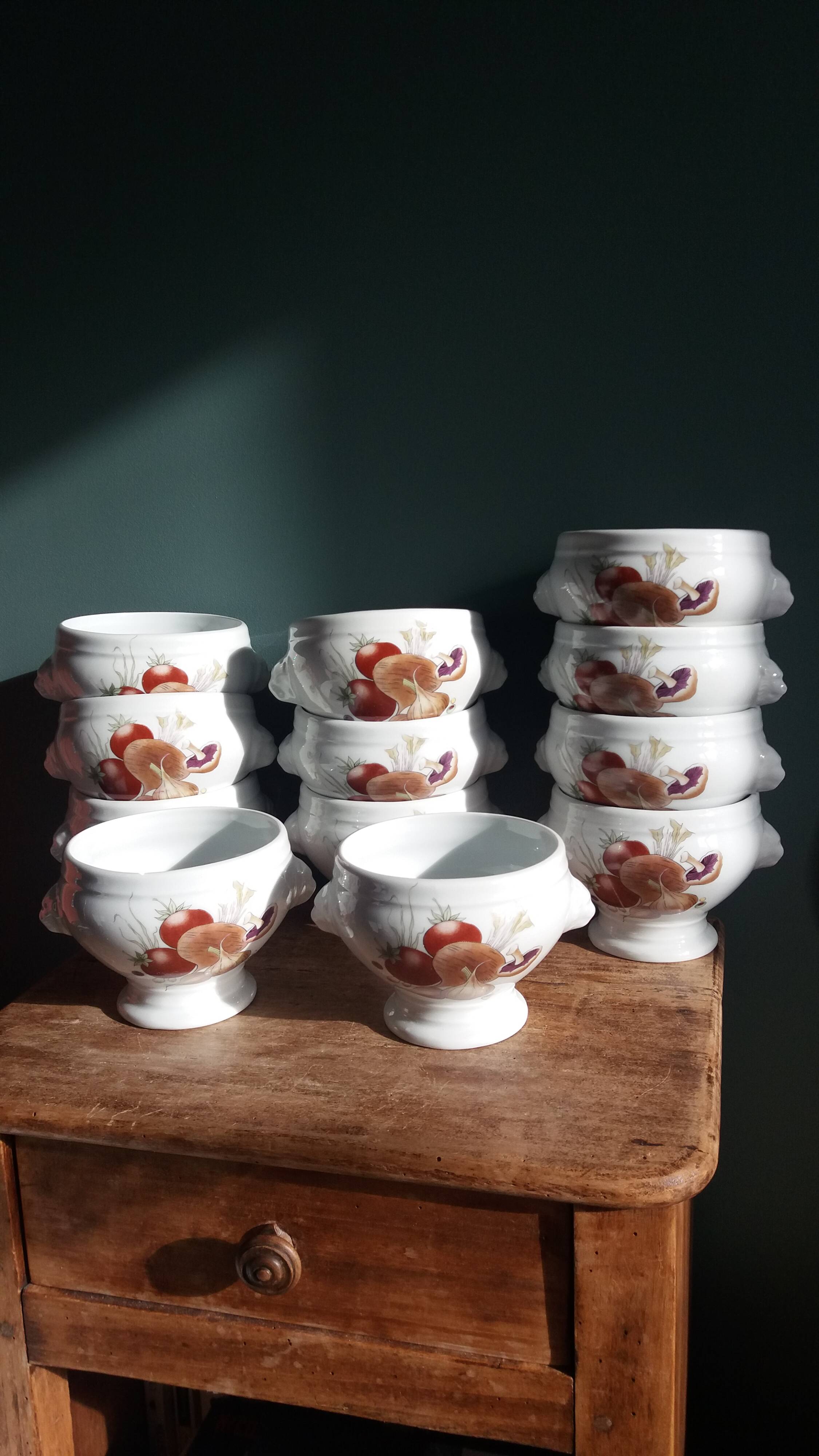 Pyrolux Lourioux porcelain soup bowls