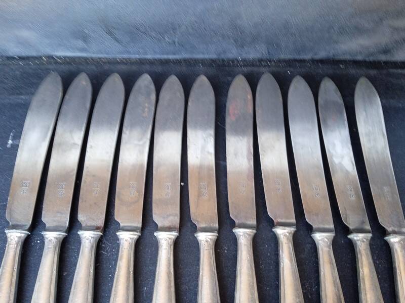 12 WMF knives + silver metal hallmarks from the 1940s