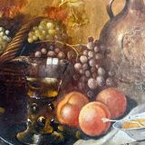 Antique painting HSP/C "The Buffet, Ham and Grapes" in the style of Cornelis