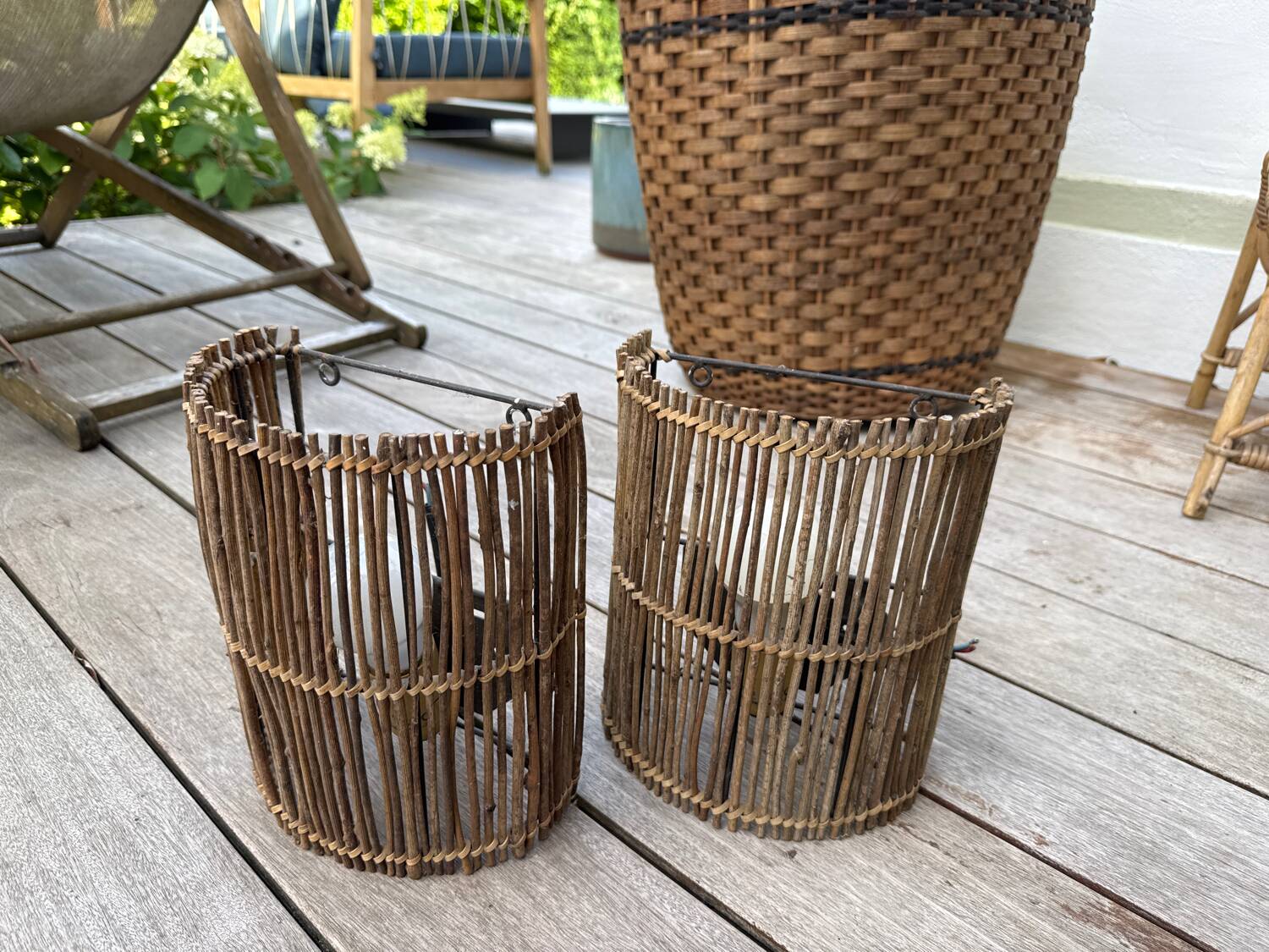 Two rattan wall lights