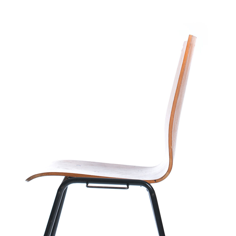 Bended teak plywood stacking chairs on metal construction, Germany, 1960s