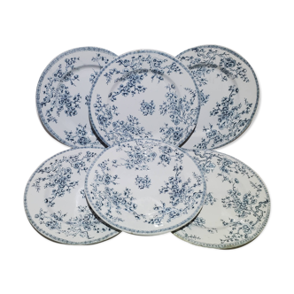 6 assiettes plates en terre de fer de la faïencerie de Gien modèle Fleurette