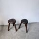 Pair of tripod stools in oak