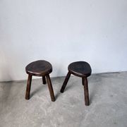 Pair of tripod stools in oak