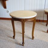 Table basse Ronde-Bois sculpté-Marbre blanc veiné-Style régence/louis XV