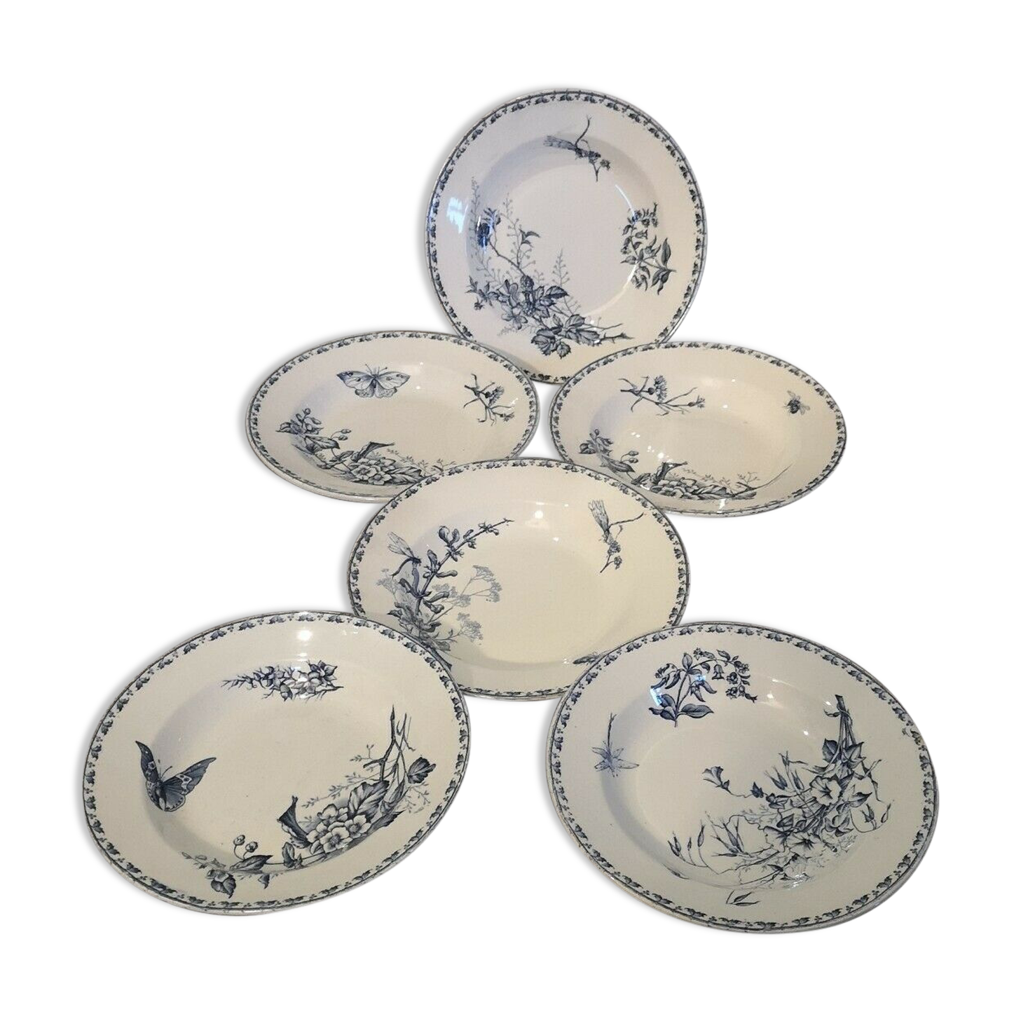 Série 6 assiettes creuses Sarreguemines modèle Carmen