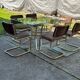 Italian brass dining set with table and chairs, 1970s, set of 7
