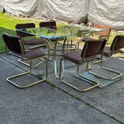 Italian brass dining set with table and chairs, 1970s, set of 7