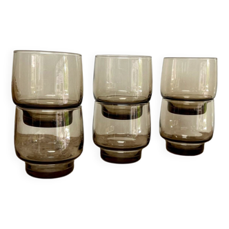 6 small LUMINARC France smoked glass glasses