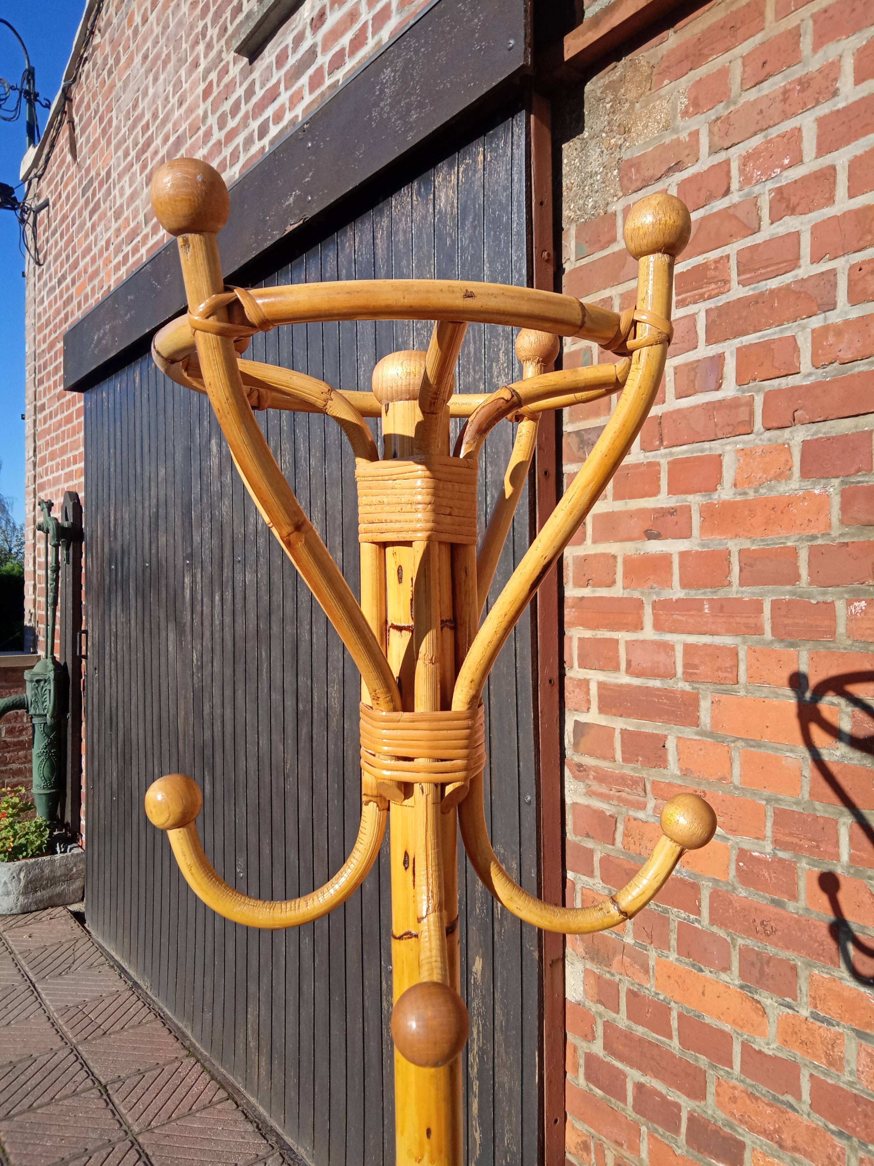Rattan coat rack