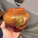 Vase Pot Paste Glass Blown Red Orange Lacquered Marbled Signed Dated Art Deco
