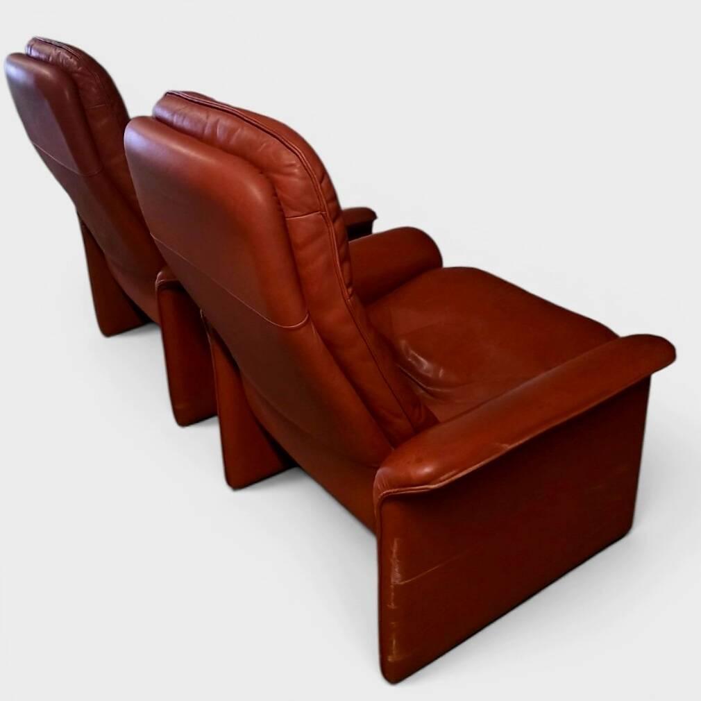 Pair of reclining lounge chairs DS 50 De Sede – Cognac Leather