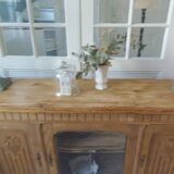 Console, shallow art deco sideboard in raw wood.