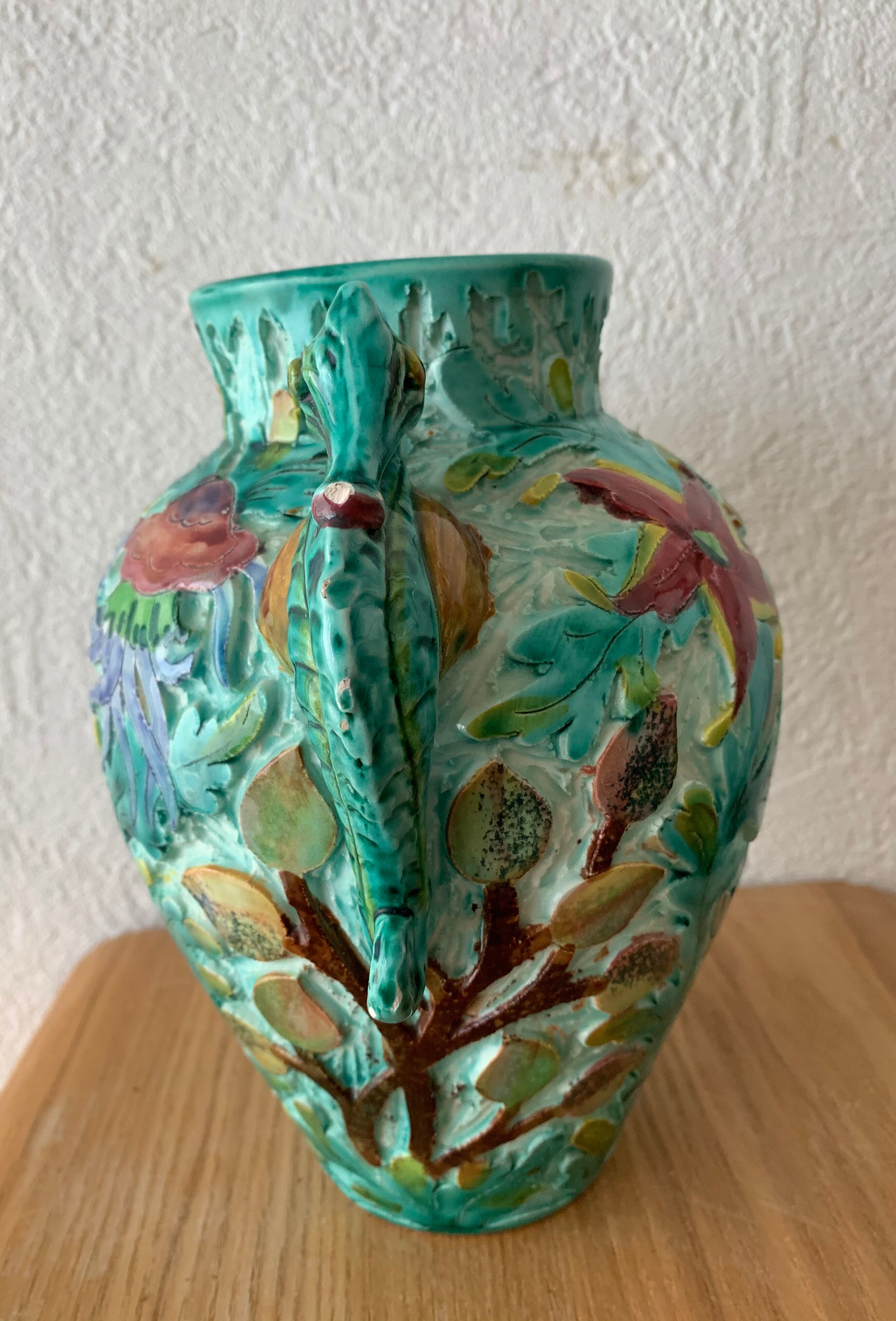 Spanish ceramic vase aquatic decoration