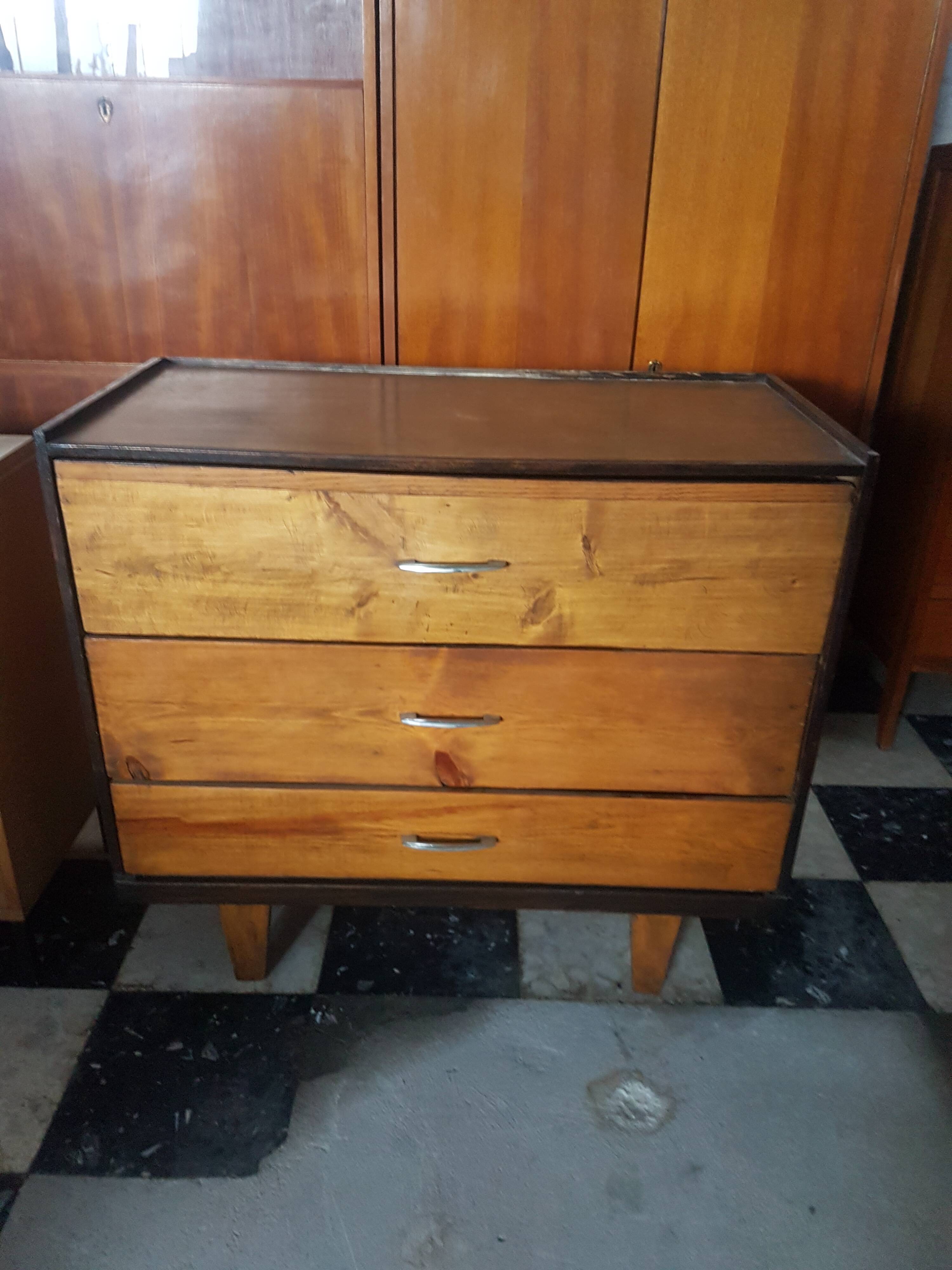 Chest of drawers vintage 1960 raw wood