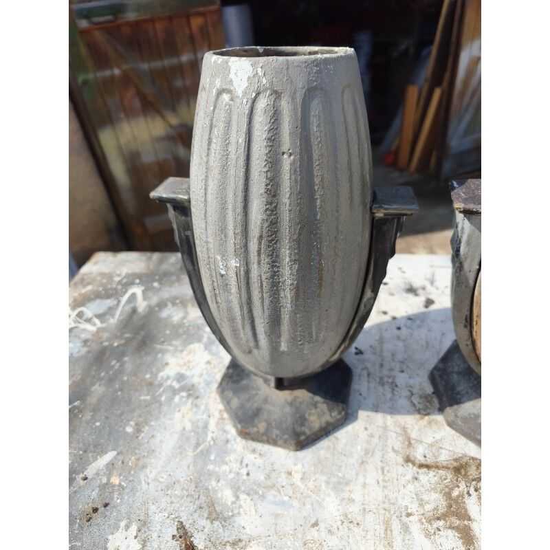 Pair of enamelled cast iron vases in Art Deco style