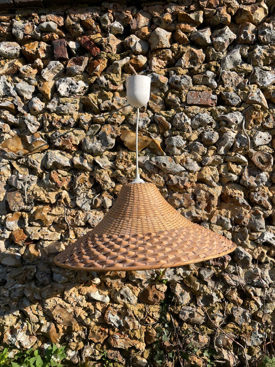 Vintage 1970s woven rattan pendant light