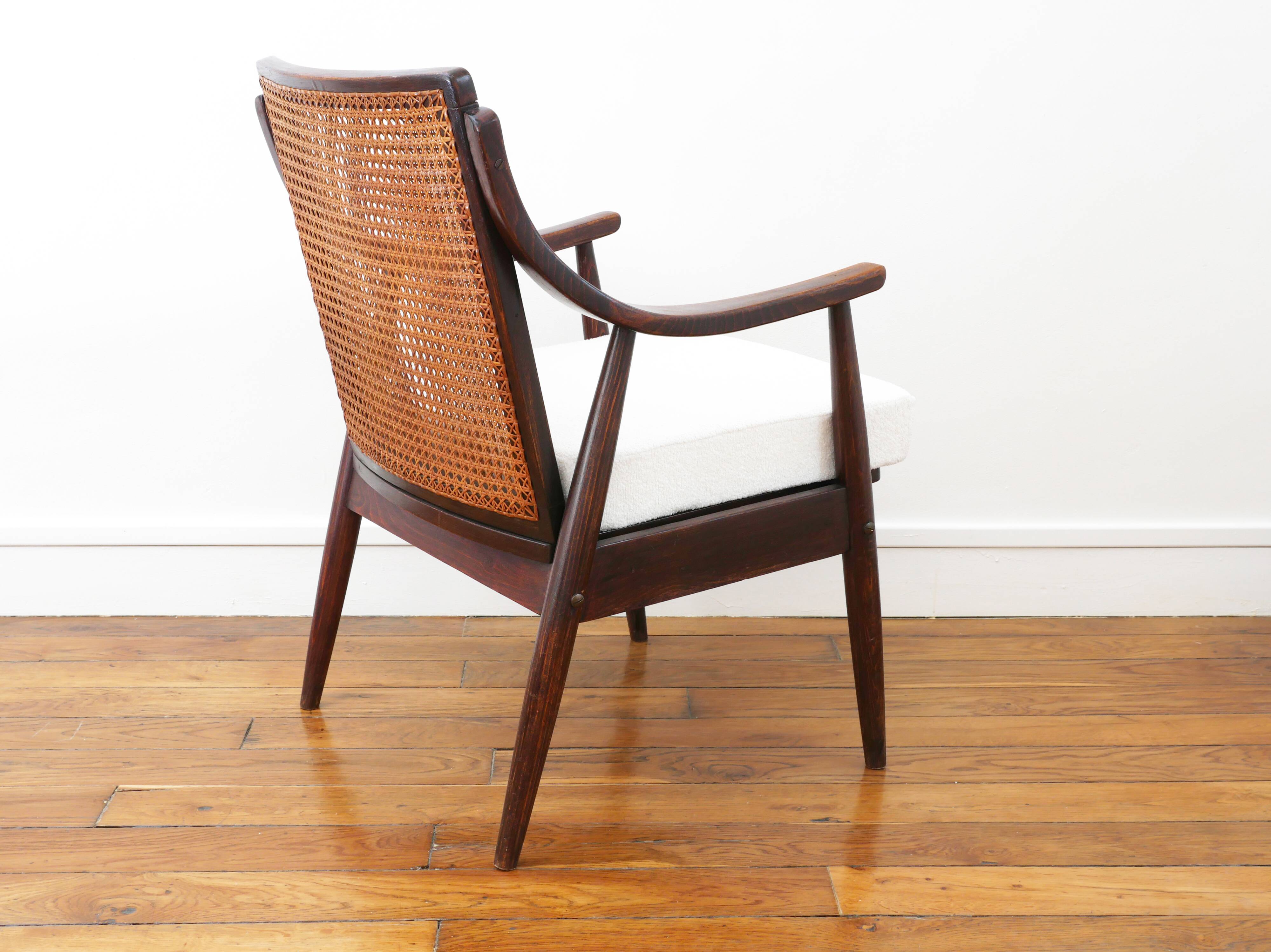 Fauteuil vintage en cannage - Restauré - Assise neuve