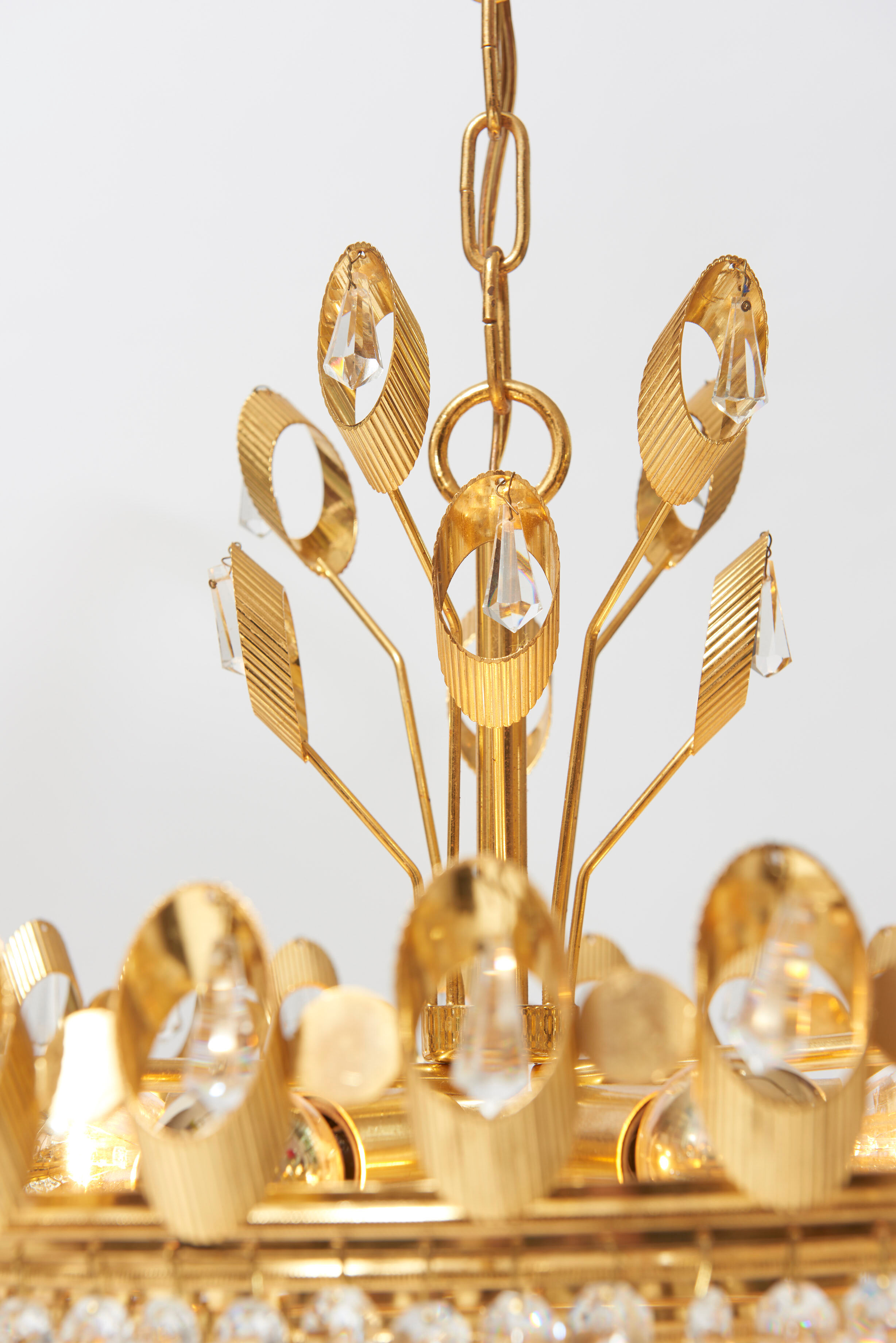 Hollywood Regency style brass and crystal chandelier by Palwa