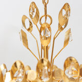 Lustre Hollywood Regency style en laiton et cristal de Palwa