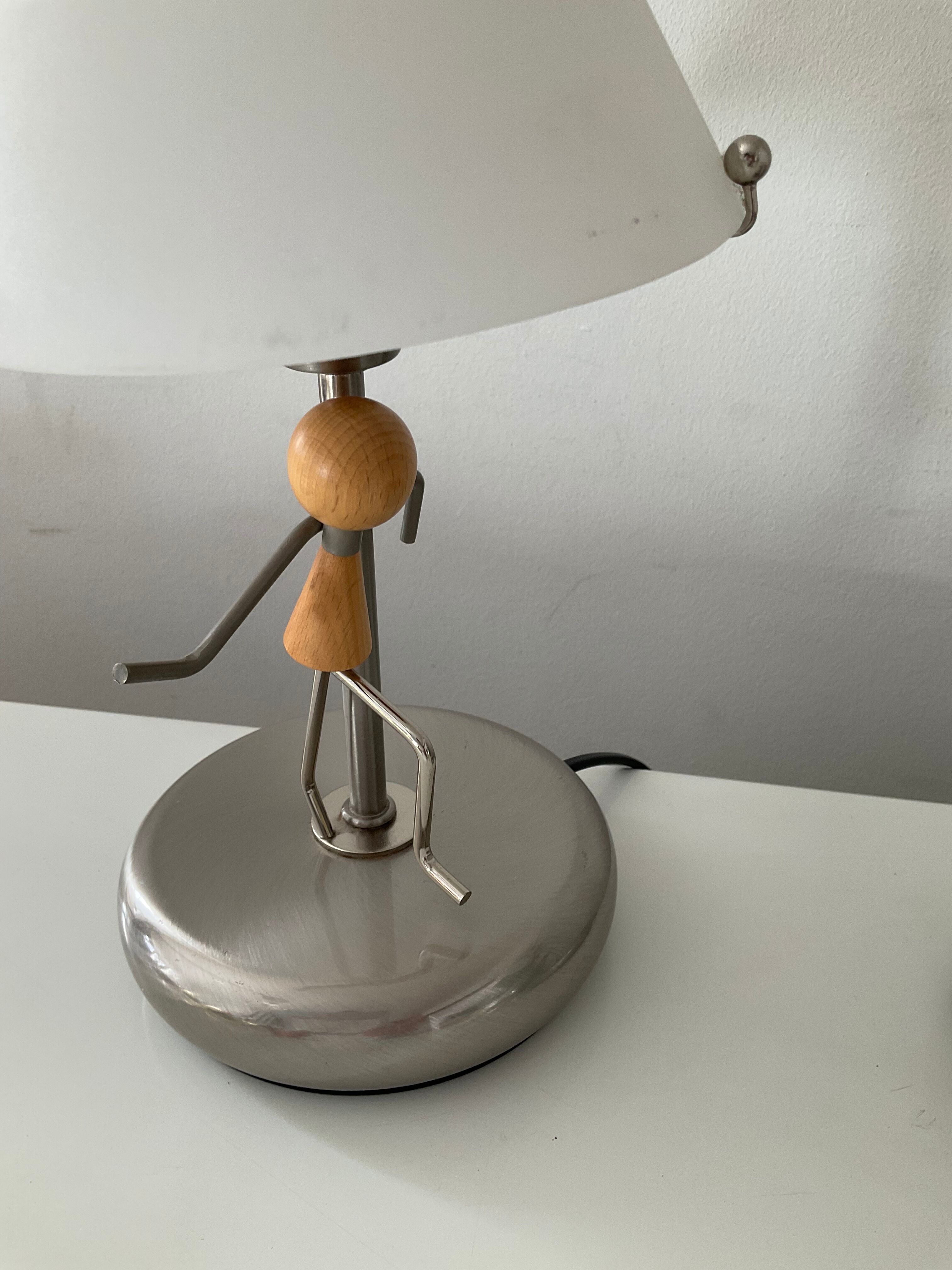 Pair of vintage lamps in wood and chrome metal