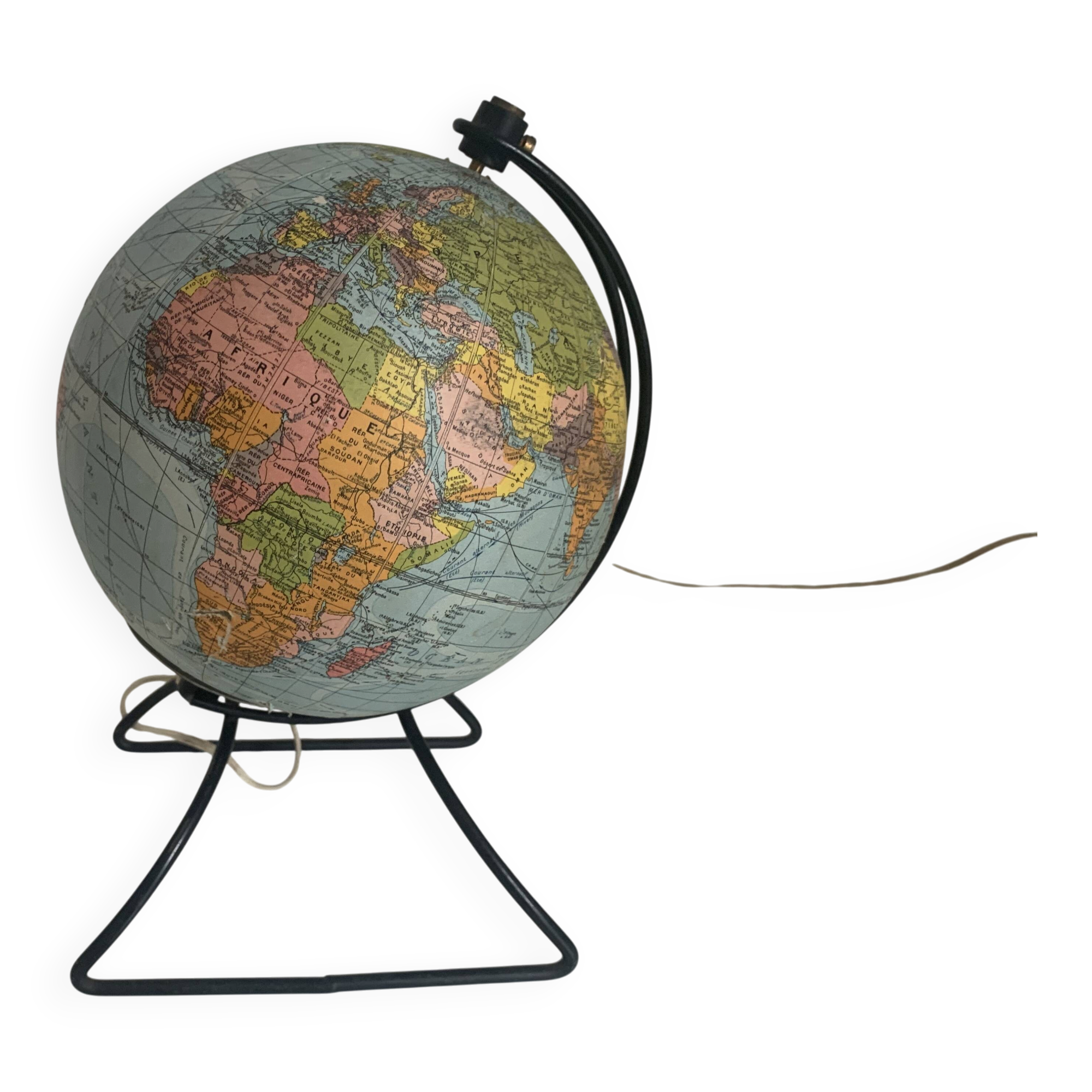 Vintage 1960 terrestrial globe glass world map Perrina - 24 cm