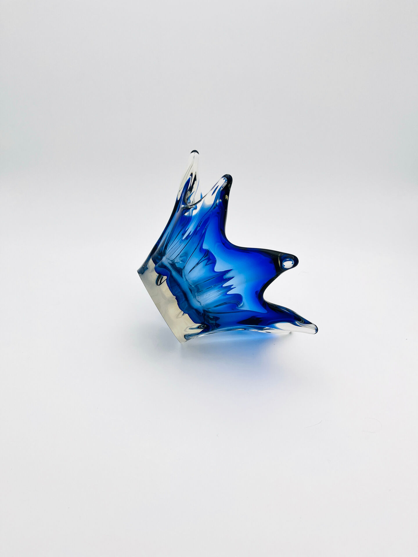 Large Bohemian Crystal Coupe Hospodka Blue Sommerso 1960