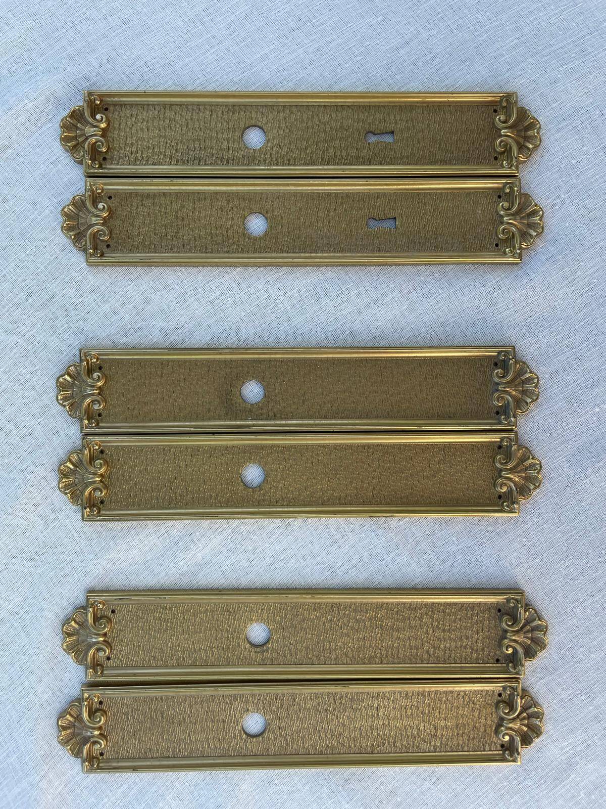 Vintage Lot of 3 Pairs of Heavy Brass Door Plates Lyon France
