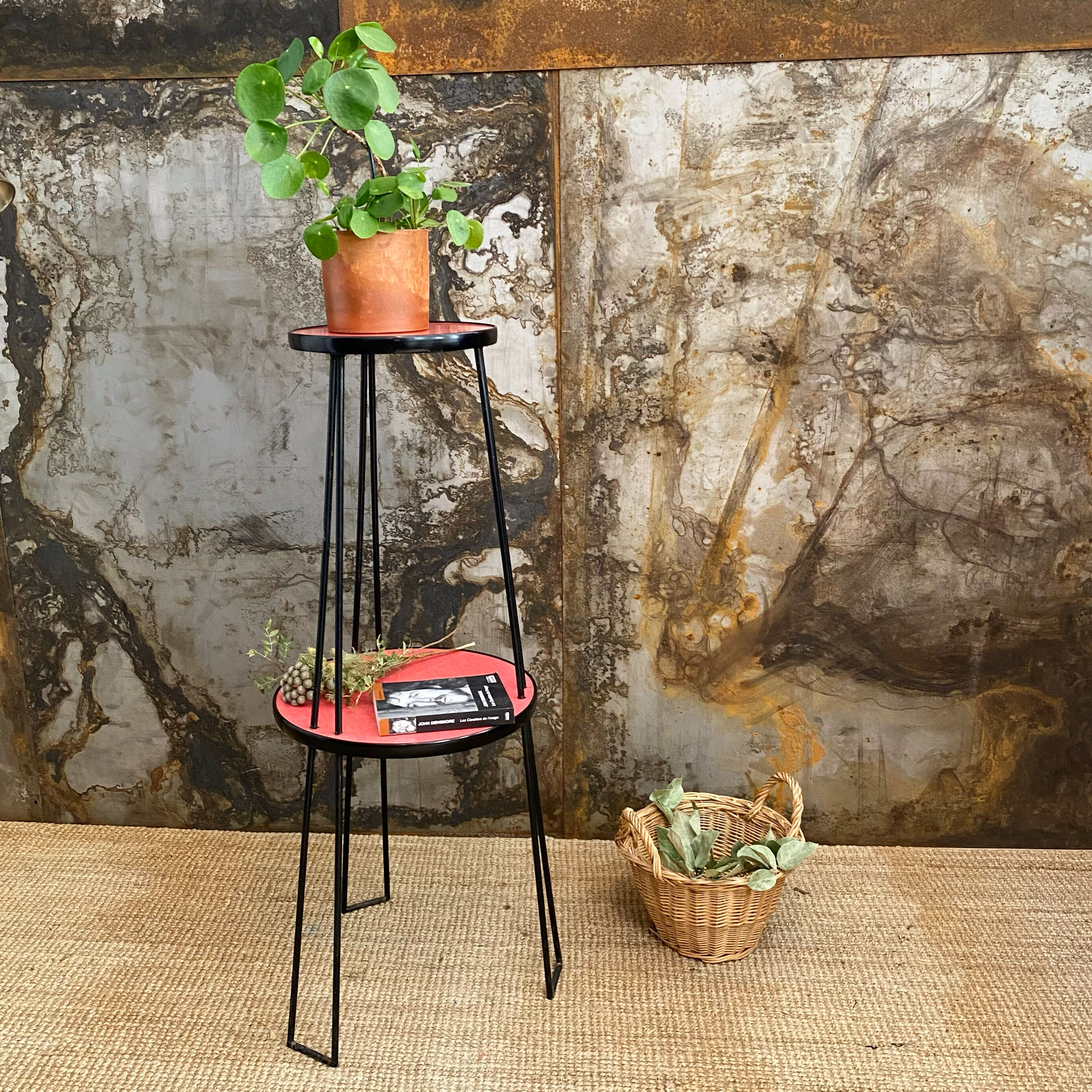 Seventies metal and formica plant holder