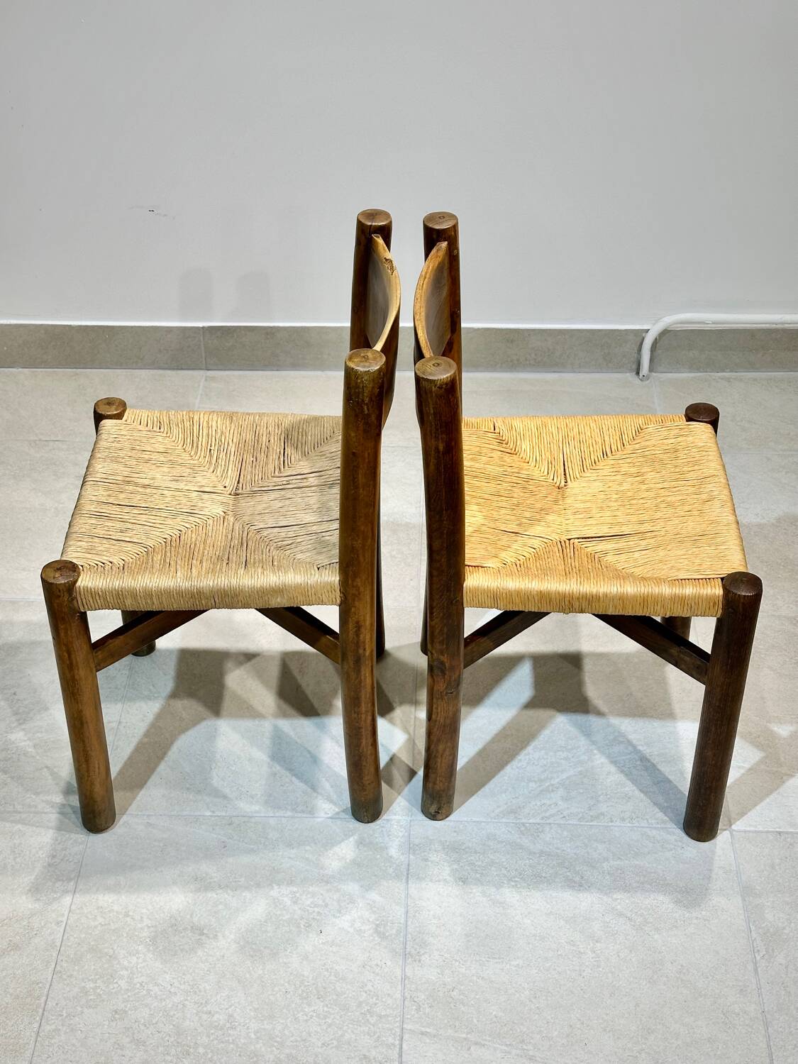 Set of 2 Charlotte Perriand Meribel chairs, in ash, circa 1950, original edition