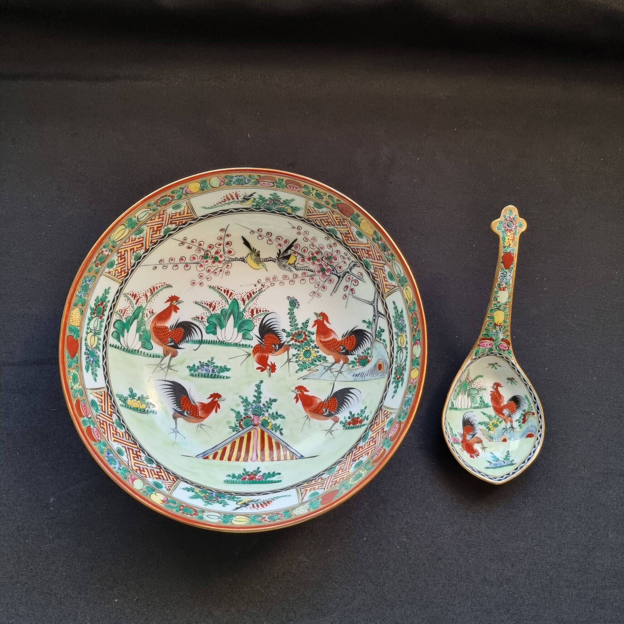 Large soup plate, bowl, salad bowl and ladle in Macao porcelain (19