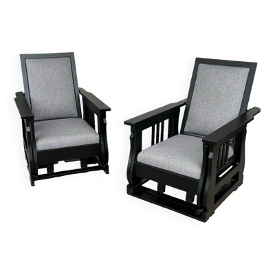 Importante Paire De Fauteuils à Bascule Laqué Noir Circa 1920 - 30