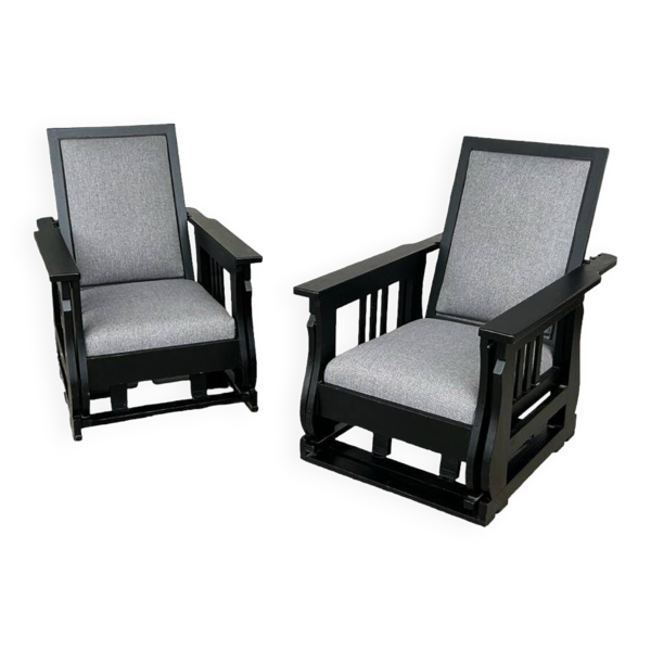 Importante Paire De Fauteuils à Bascule Laqué Noir Circa 1920 - 30