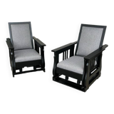 Important Pair Of Black Lacquered Rocking Armchairs Circa 1920 - 30