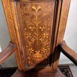 Pair of Renaissance style armchairs in walnut and marquetry.