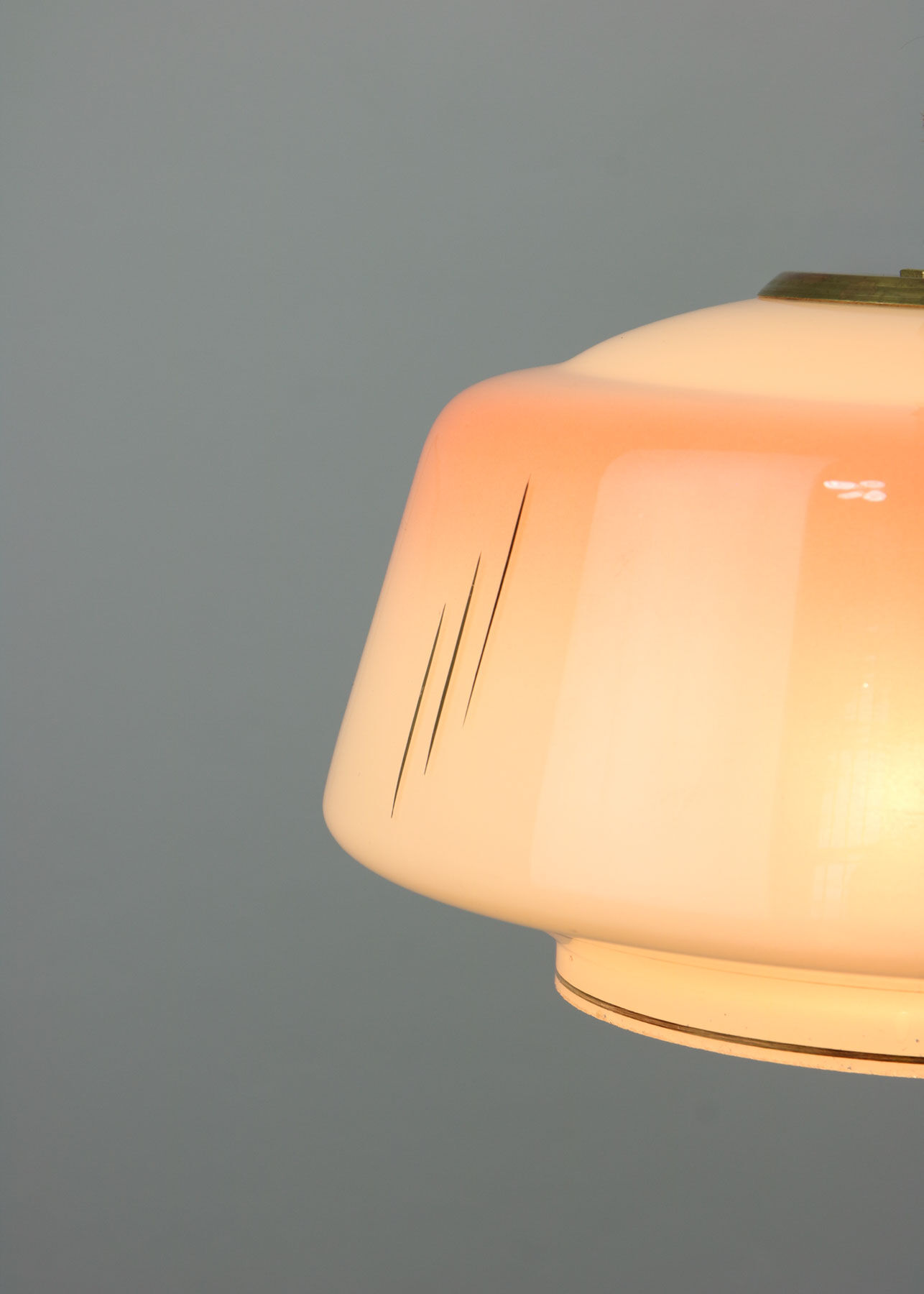 Vintage glass & brass salmon pendant lamp