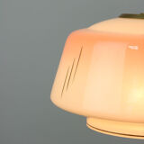 Vintage glass & brass salmon pendant lamp