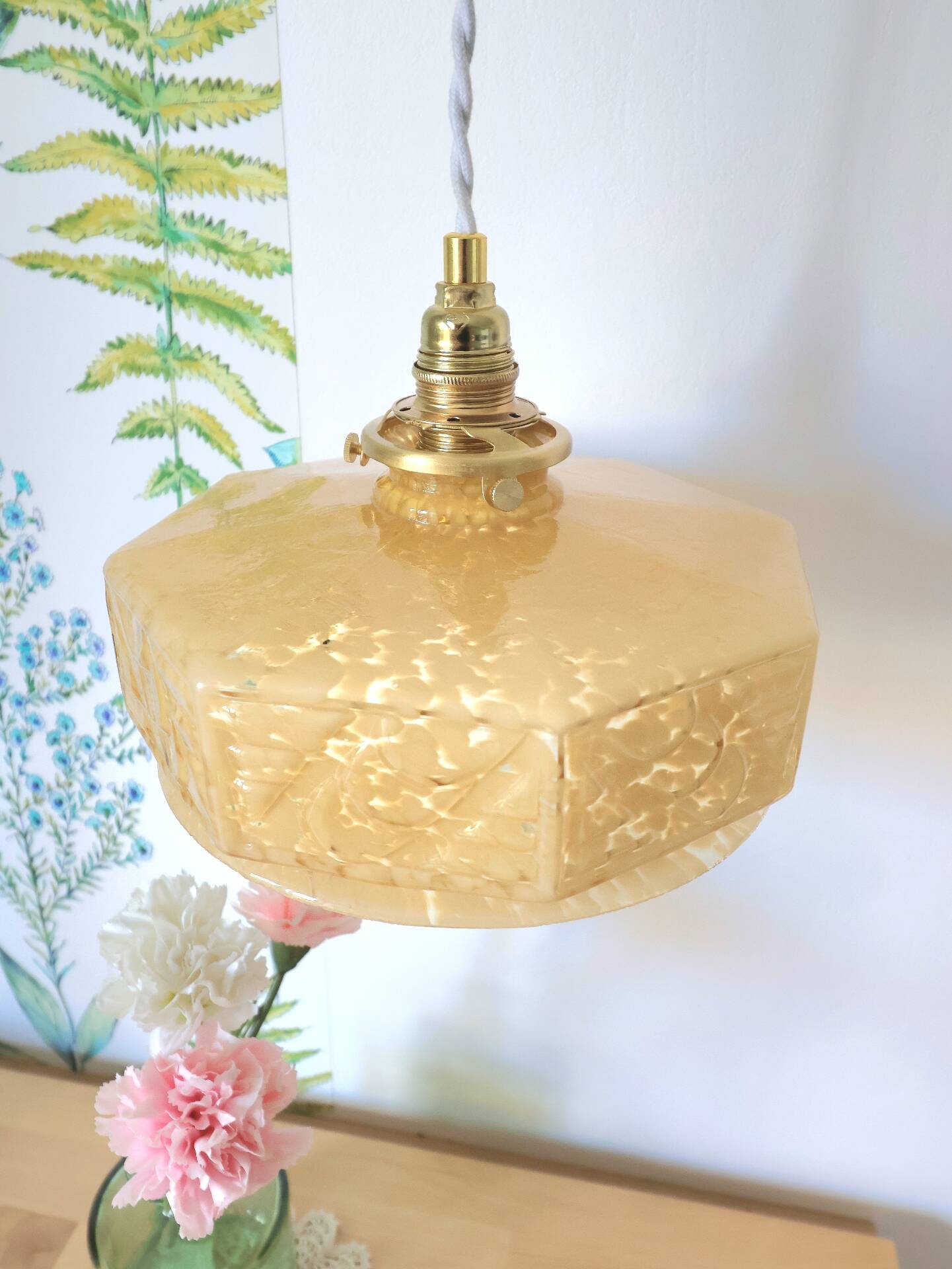 Vintage Art Deco yellow Clichy glass pendant light