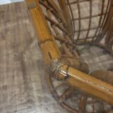 1970s Roche Bobois table in glass and varnished wicker rattan.