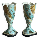 Pair of antique barbotine vases