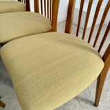 Lot of 6 old solid beech chairs, vintage design from the 60s, new fabric