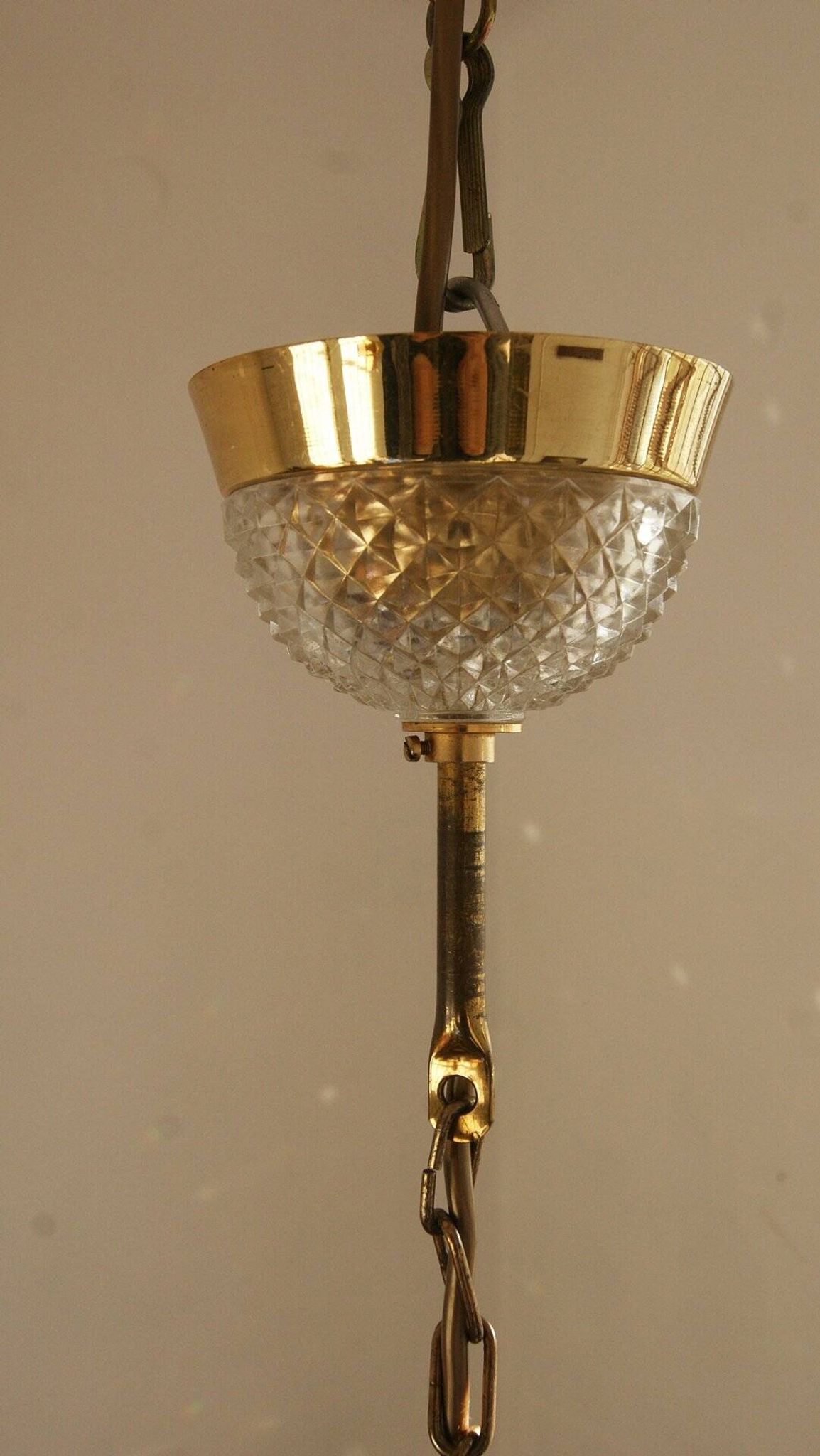Hollywood Regency Brass & Crystal Glass Ceiling Lamp by Christoph Palme for Palwa