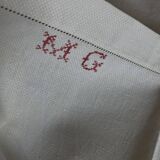 Set de 6 serviettes en lin caviar 1930 brodées MG rouge 65 x 85