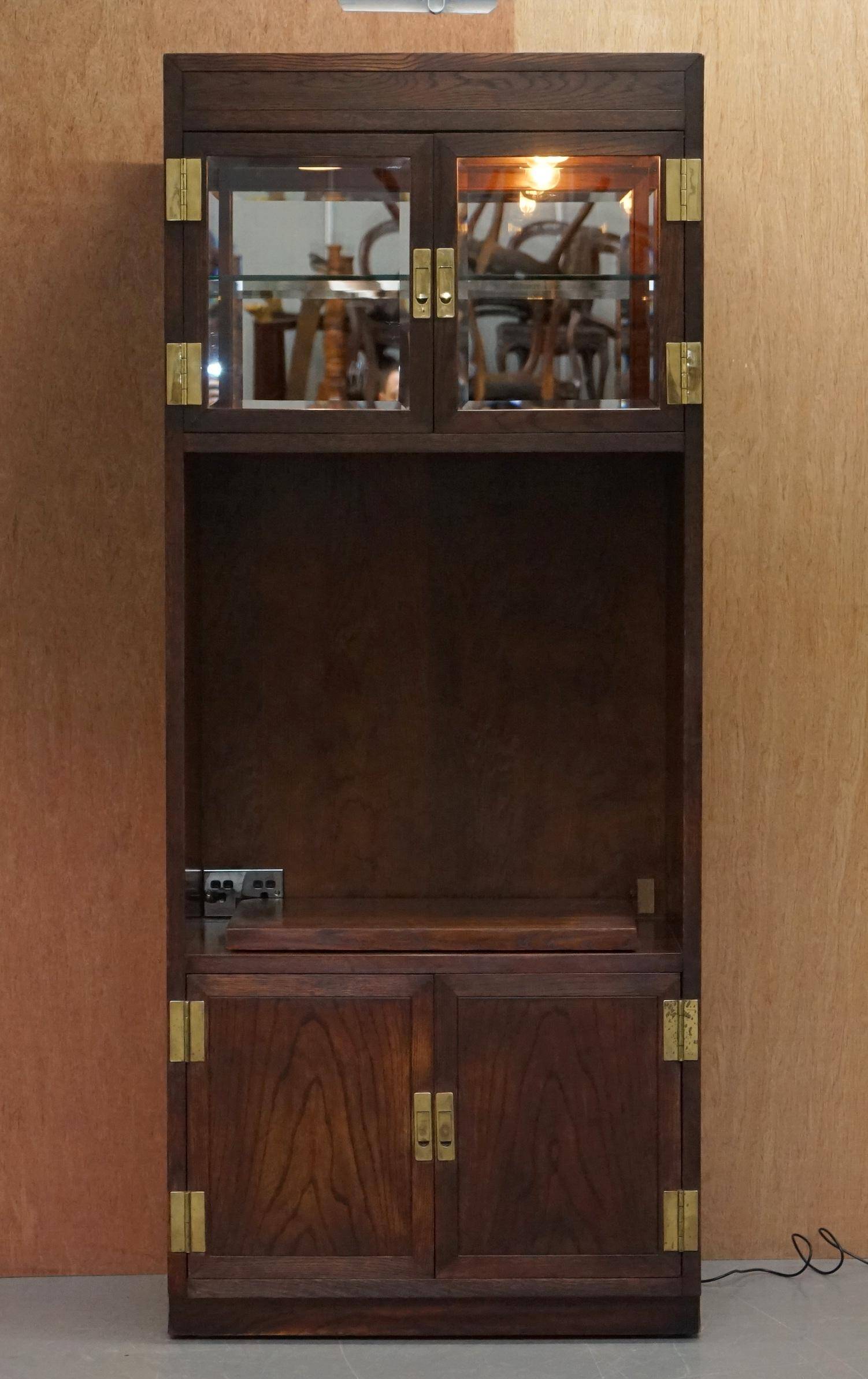 Henredon multimedia furniture military campaign with sliding TV stand and double socket.