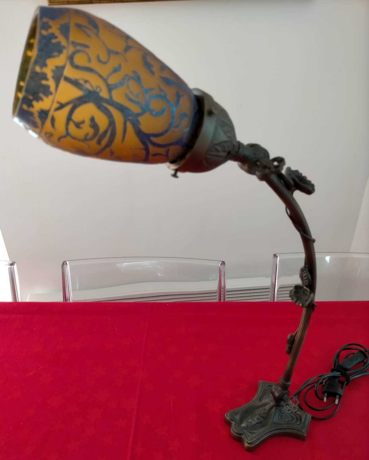 Articulated glass paste lamp, Art Nouveau